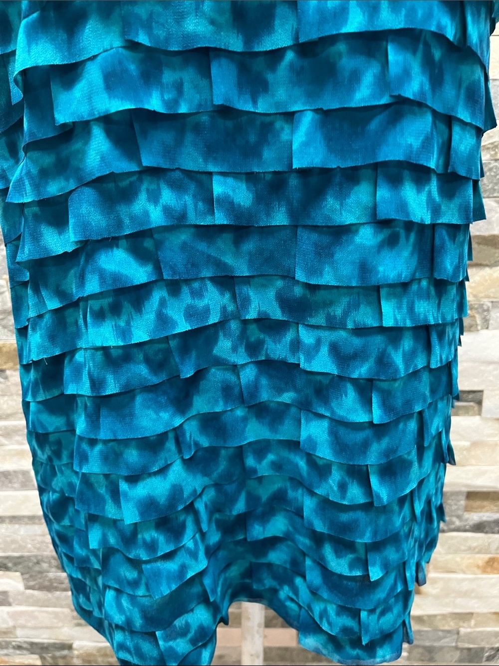 Ann Taylor Teal and Navy Printed Blouse